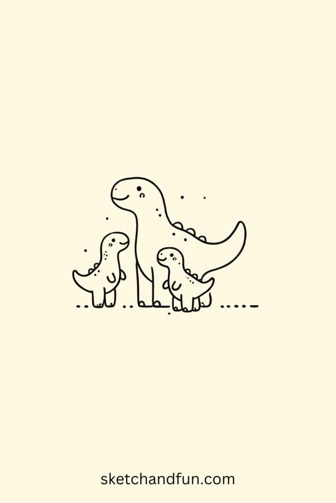 Dinosaur Easy To Draw, Dino Family Drawing