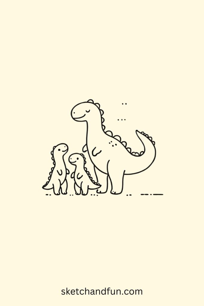 Dinosaur Easy To Draw, Dino Family Drawing