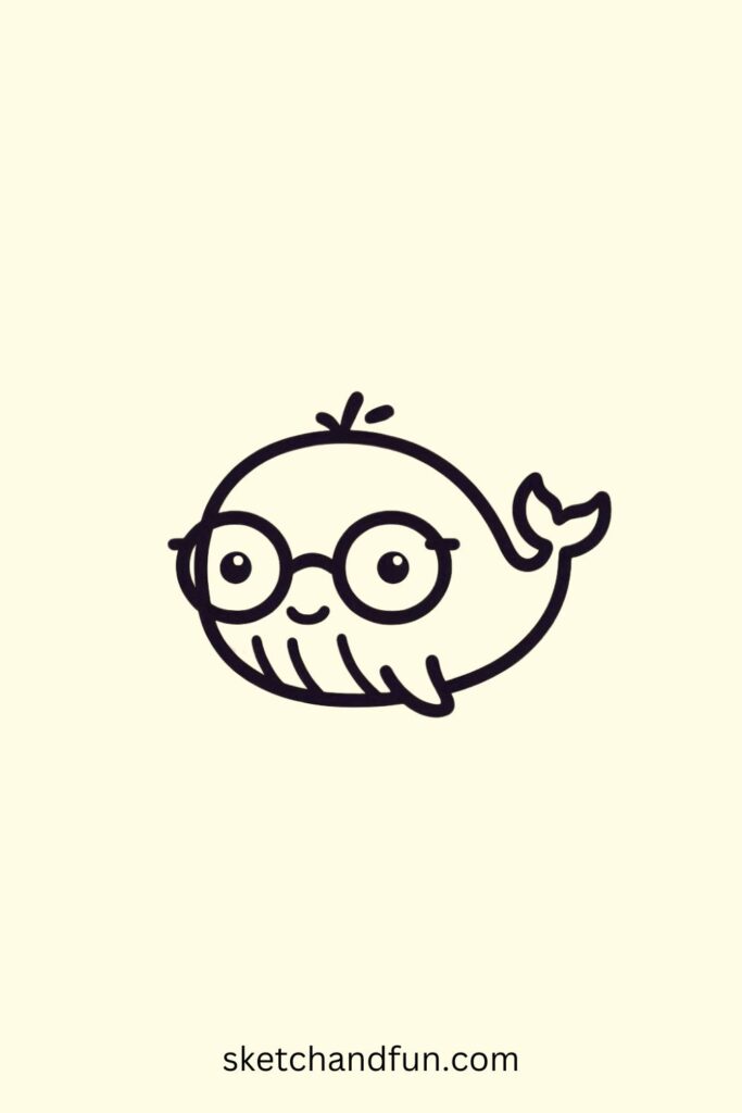 Cute Whale Drawing Easy, Whale with Glasses