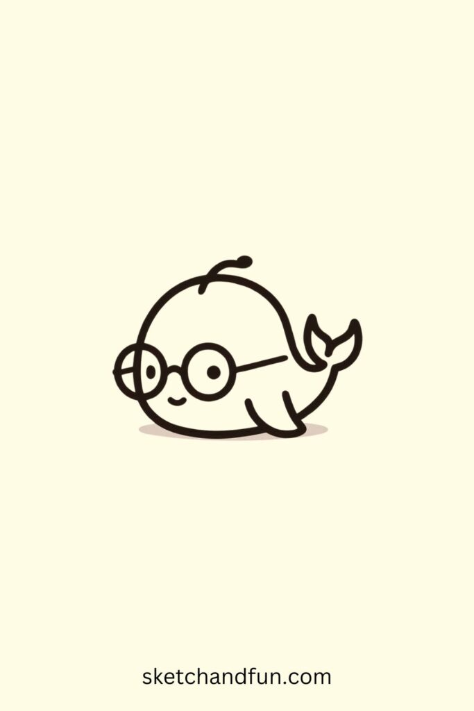 Cute Whale Drawing Easy, Whale with Glasses