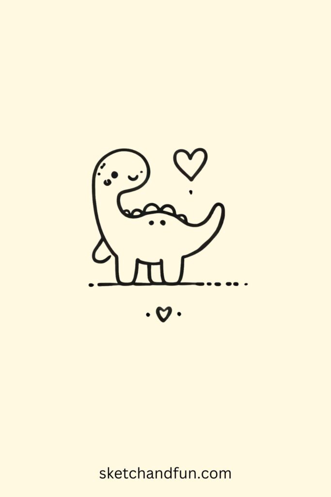 DIno Drawing Easy Cute, Dino with a Heart Drawing