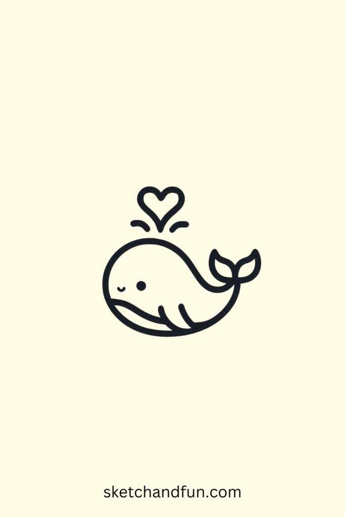 Whale Drawing Cartoon, Whale with a Heart