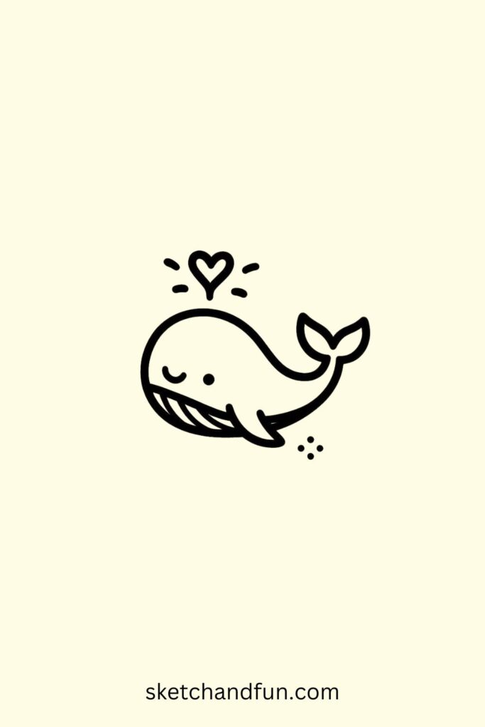 Whale Drawing Cartoon, Whale with a Heart