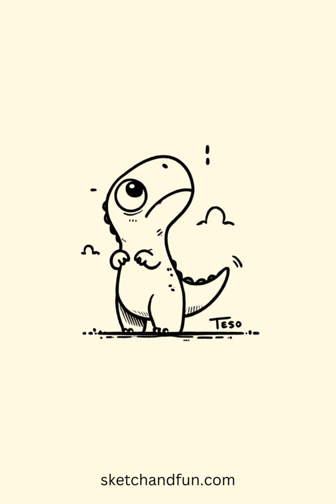 Easy Simple Dinosaur Drawing, Dinosaur Looking Up