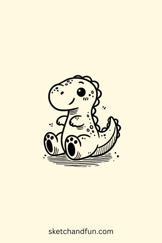 Cute Dinosaur Drawing Realistic, Dinosaur Sitting Down Drawing