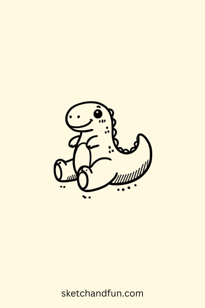 Cute Dinosaur Drawing Realistic, Dinosaur Sitting Down Drawing