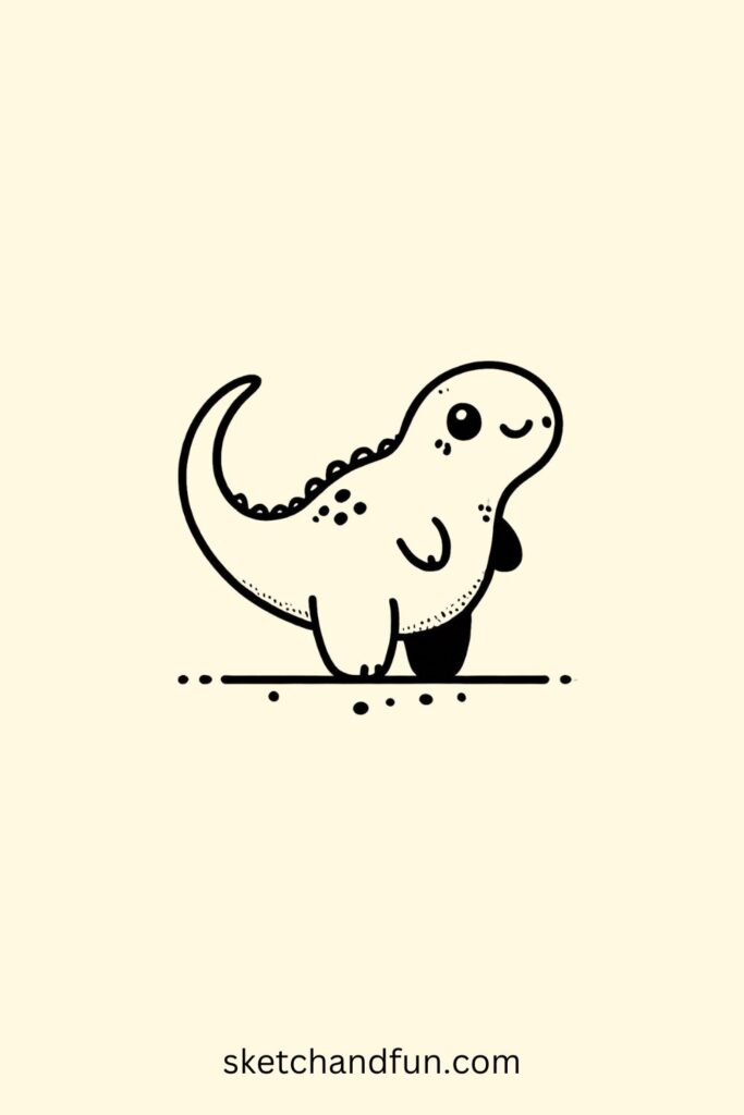 Cute Cartoon Dinosaur Drawing, Dinosaur with a Big Tail Drawing