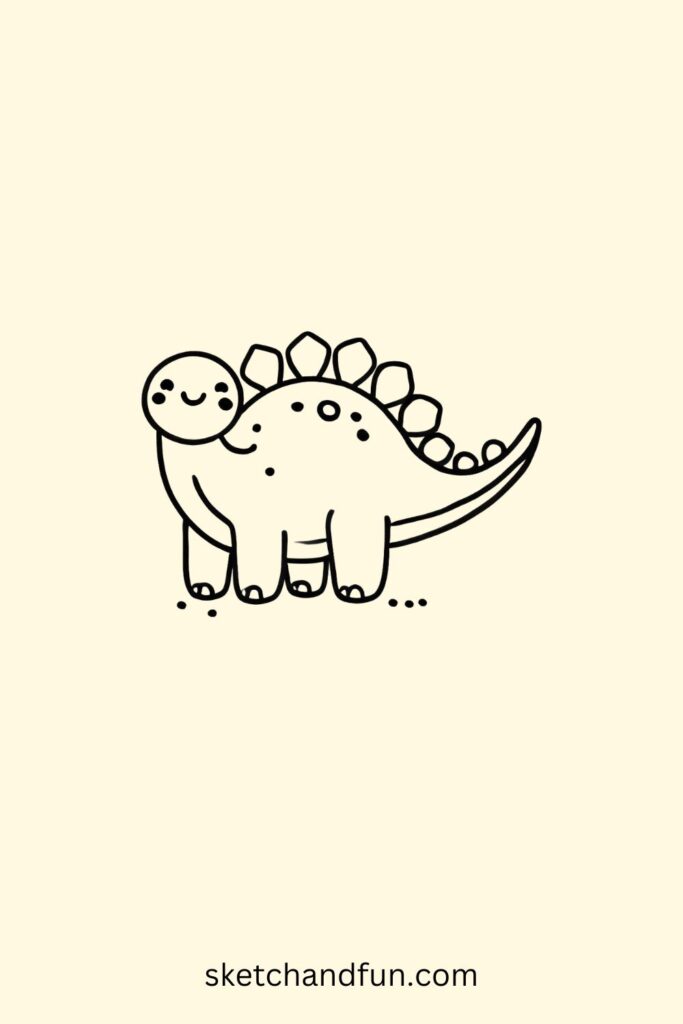 easy cute dinosaur drawing, Smiling Stegosaurus Drawing