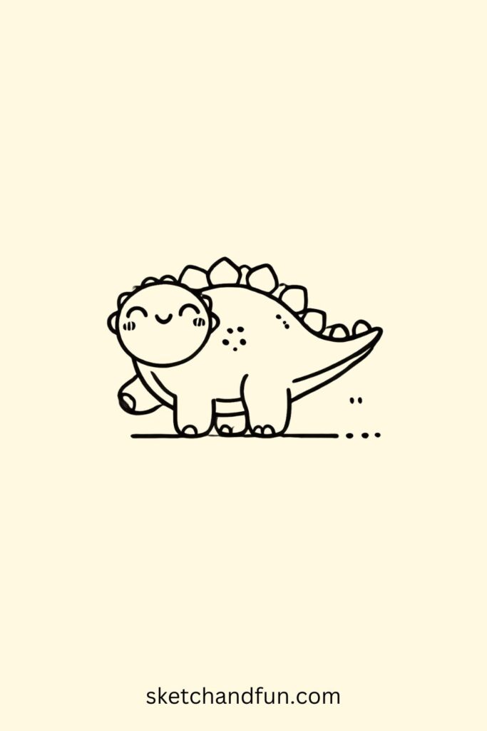 easy cute dinosaur drawing, Smiling Stegosaurus Drawing