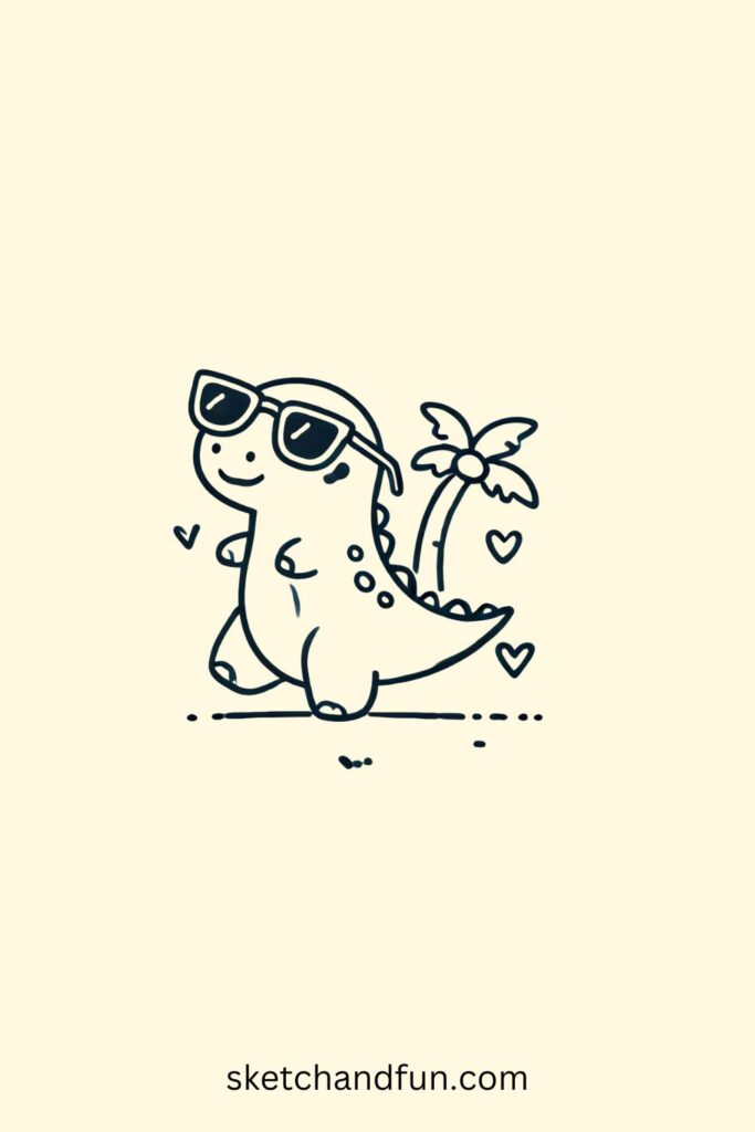 Cool Dinosaur Drawing, Dino with Sunglasses 