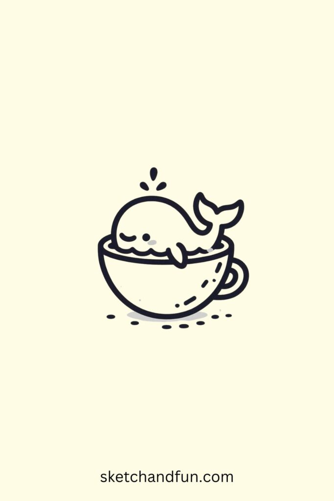 Cute Whale Drawing Aesthetics, Whale in a Teacup