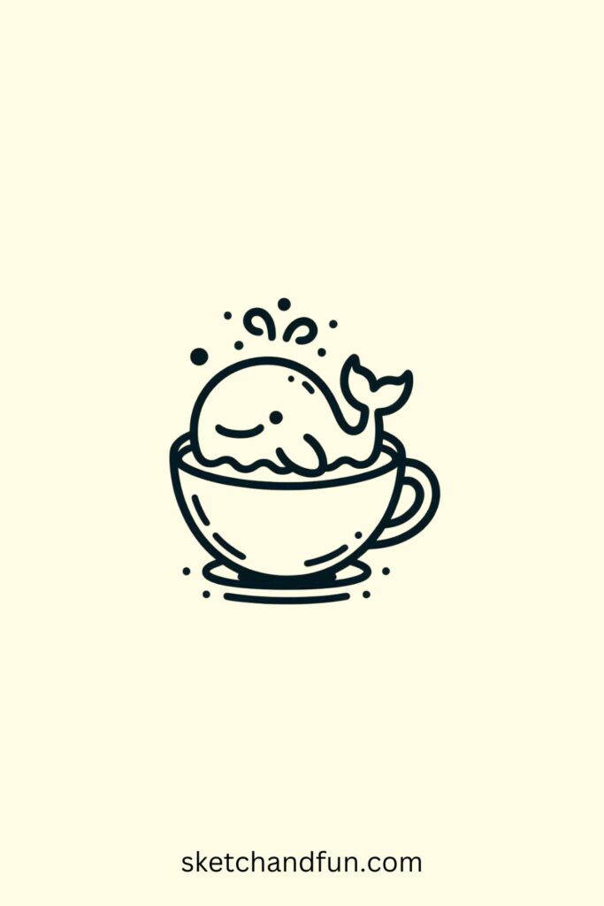 Cute Whale Drawing Aesthetics, Whale in a Teacup