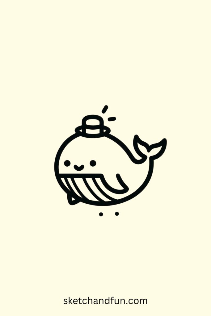 Easy Whale Drawing, Whale with a Tiny Hat