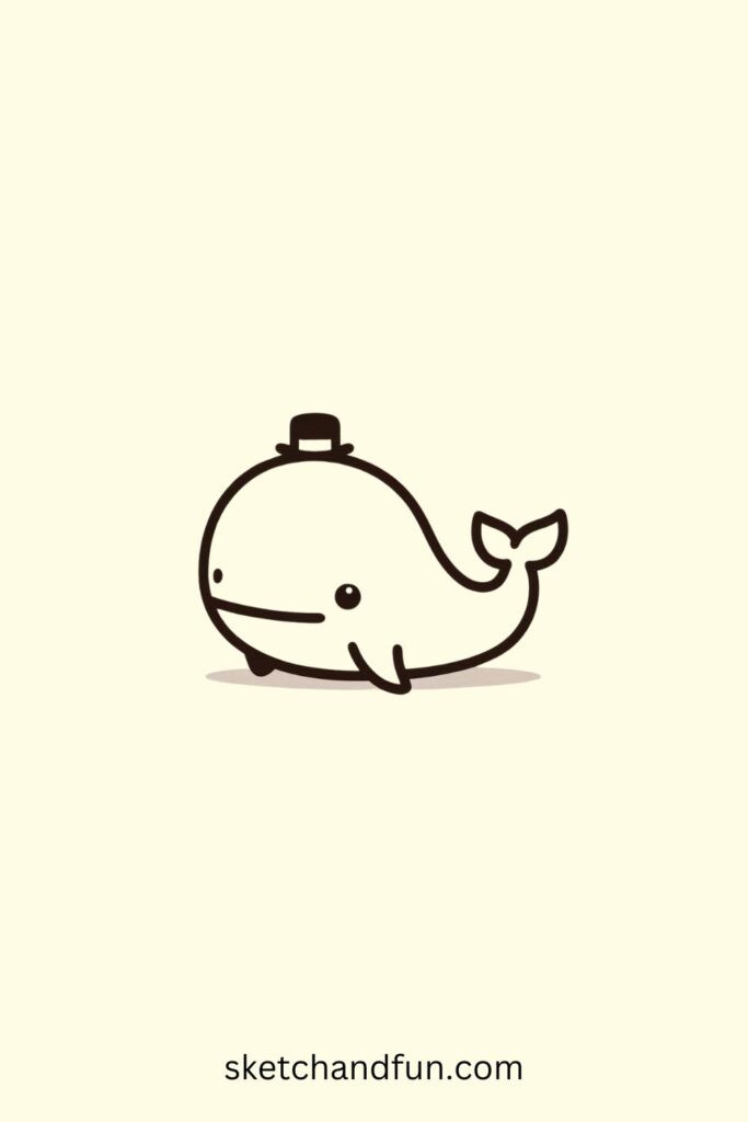 Easy Whale Drawing, Whale with a Tiny Hat