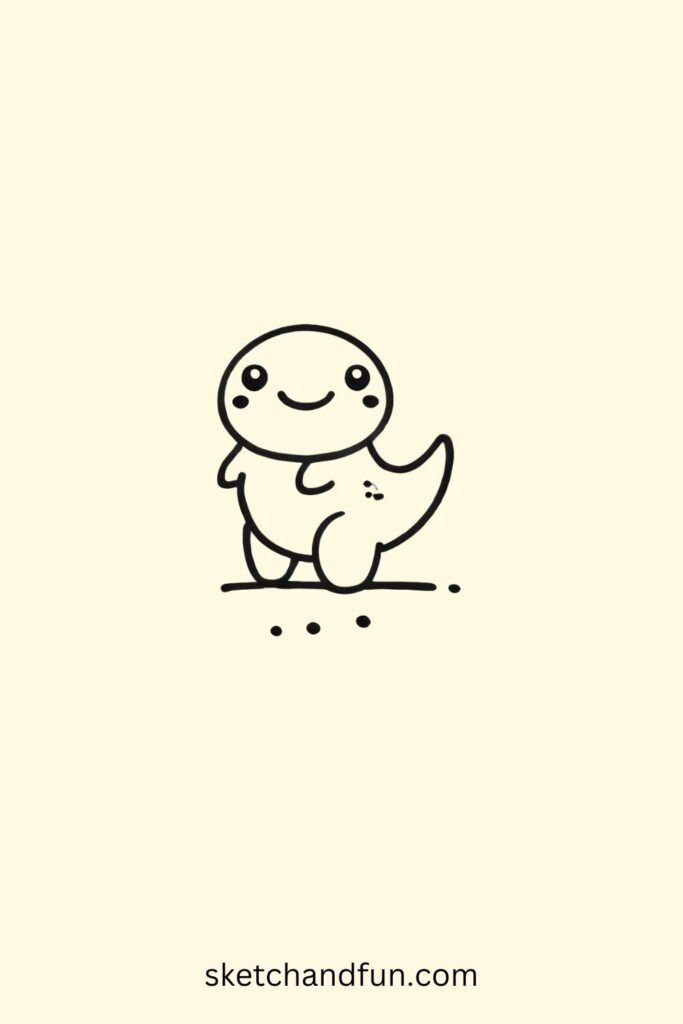 Kawaii Dino Drawing, Tiny T-Rex Easy Drawing