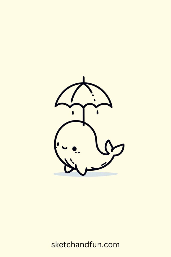 Whale Drawing Ideas, Whale Holding an Umbrella