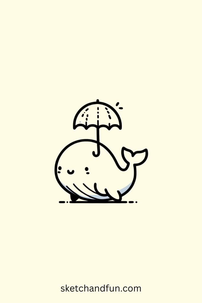 Whale Drawing Ideas, Whale Holding an Umbrella