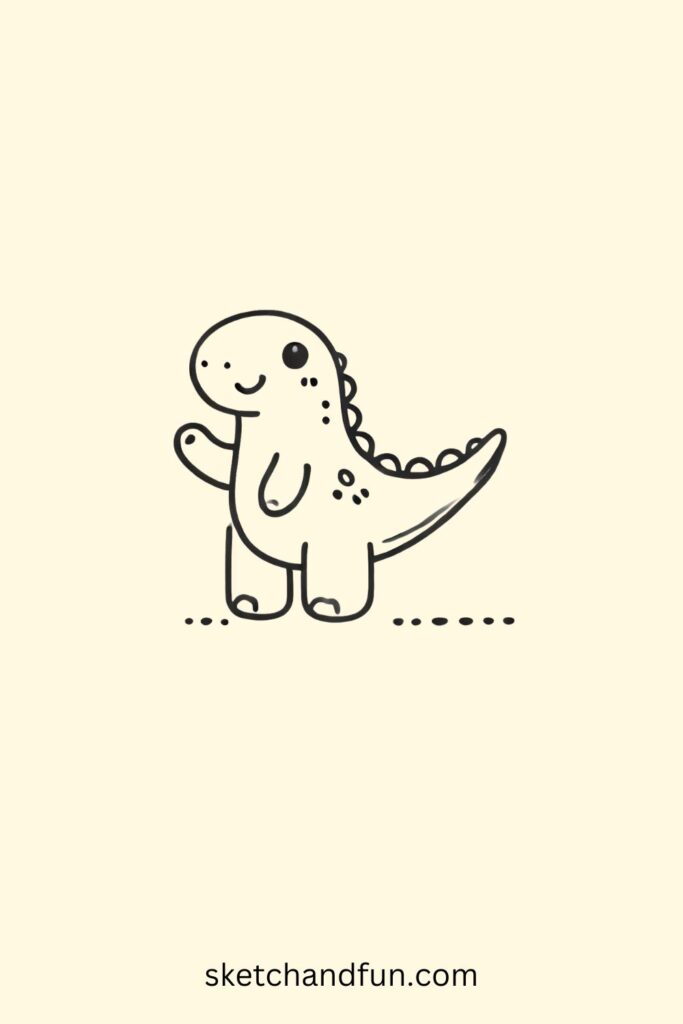 Easy Cute Dino Drawing, Dino Waving