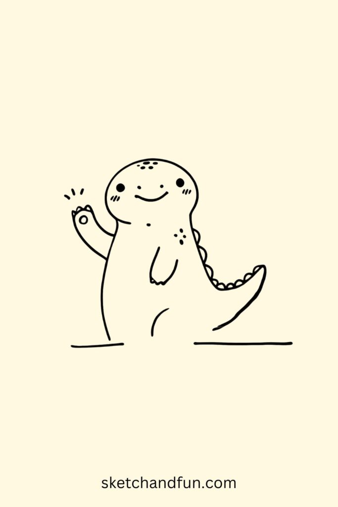 Easy Cute Dino Drawing, Dino Waving