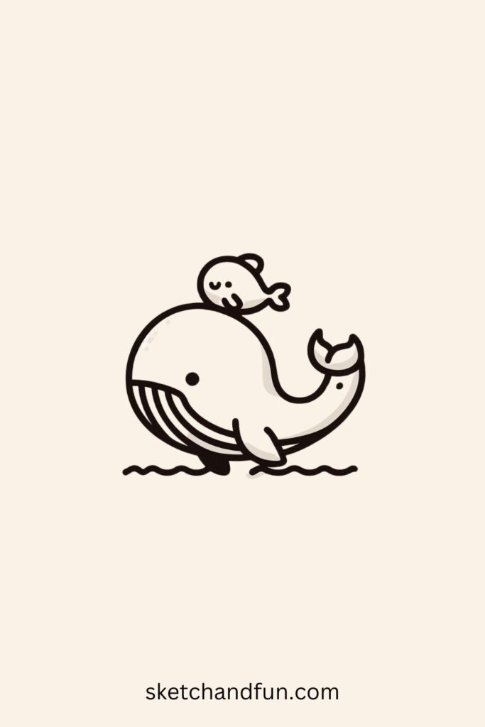 Cartoon Whale Drawing, Whale Carrying a Tiny Fish