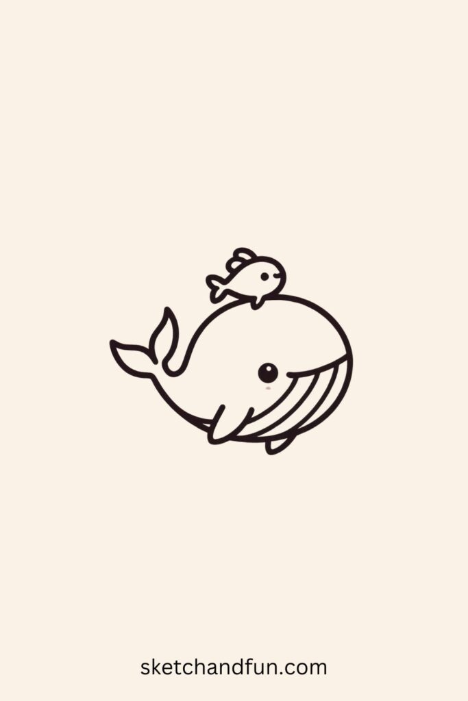 Cartoon Whale Drawing, Whale Carrying a Tiny Fish