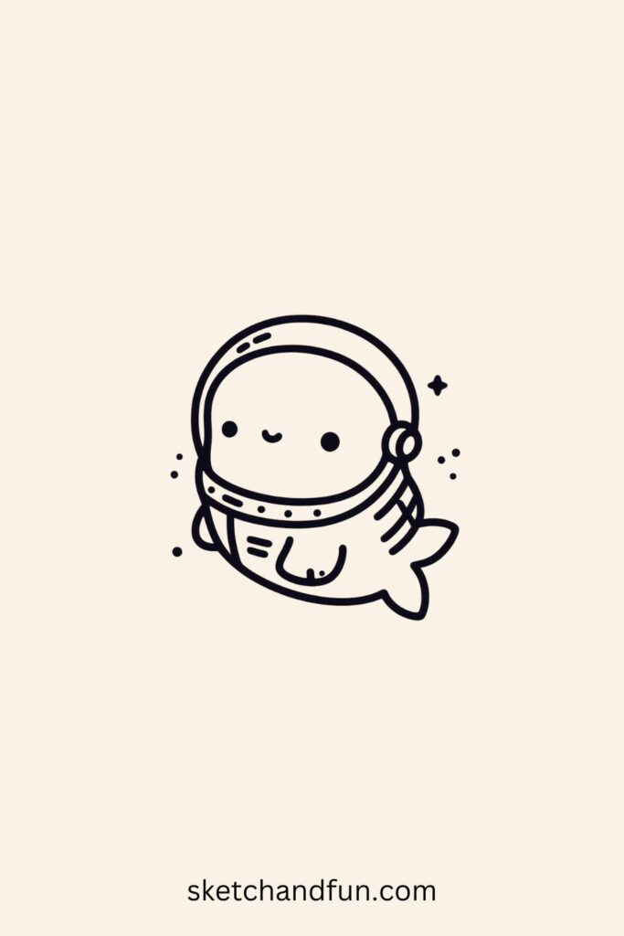 Whale Drawing Realistic, Whale in a Spacesuit