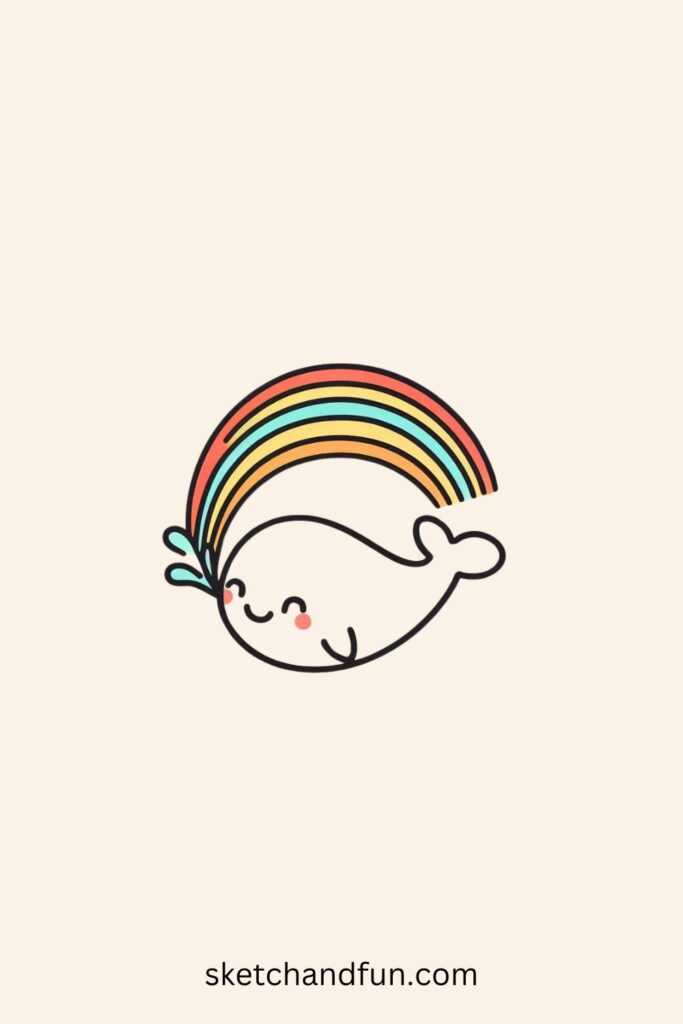 Whale Drawing With Colour, Whale with a Rainbow Spout