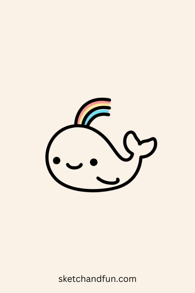 Whale Drawing With Color, Whale with a Rainbow Spout