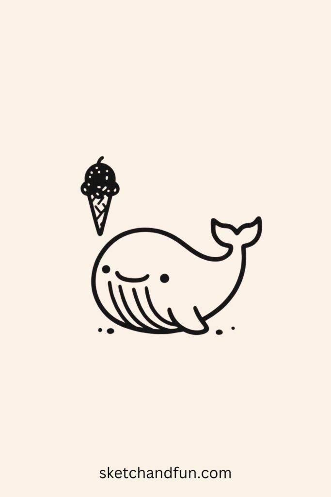 Whale Drawing, Whale with an Ice Cream Cone