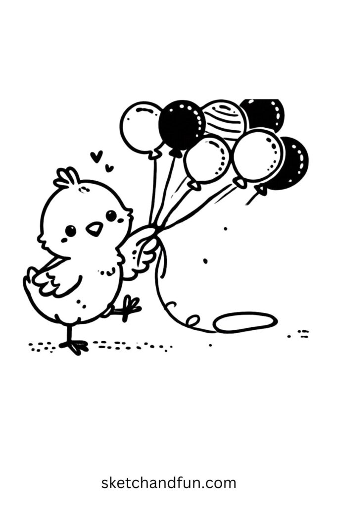 Chick with Balloons 