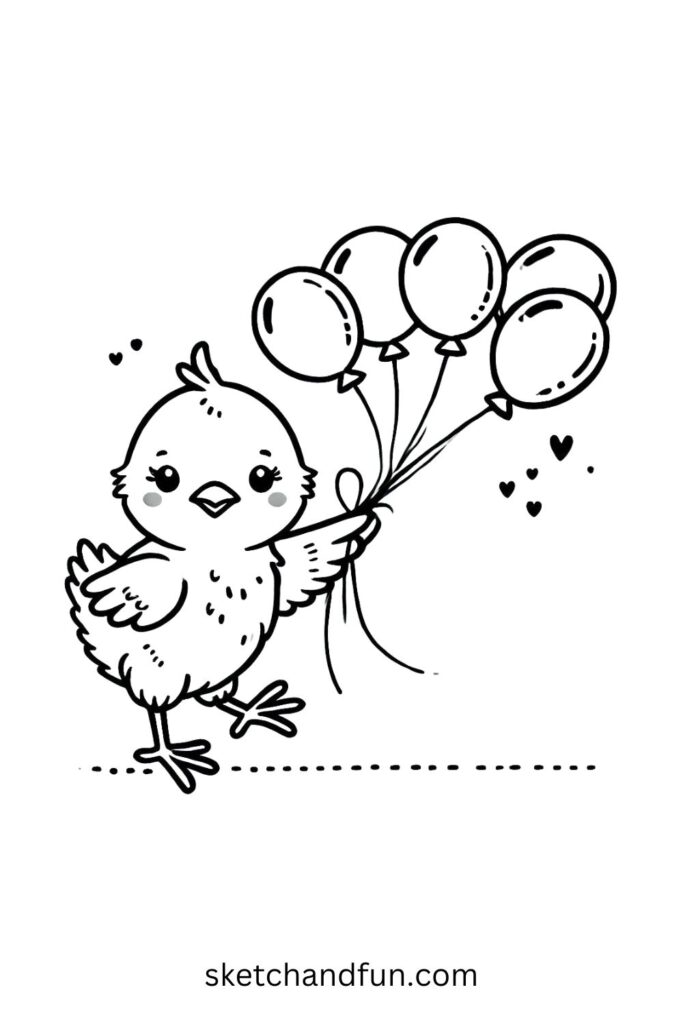 Chick with Balloons 