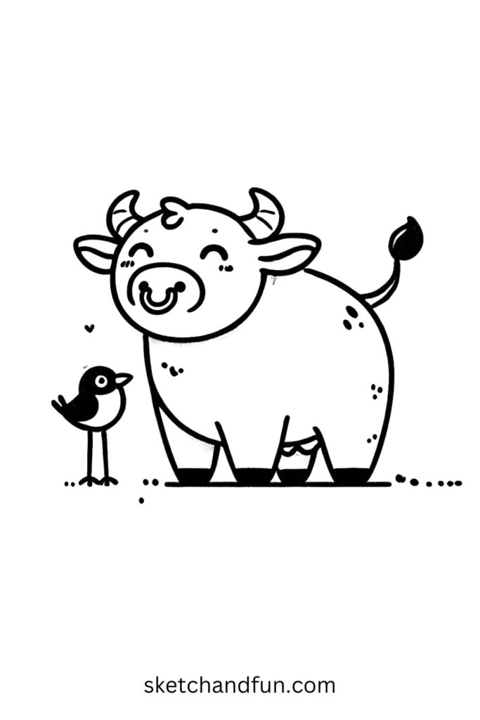 Bull with a Tiny Bird Friend 