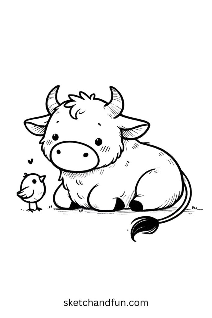 Bull with a Tiny Bird Friend 