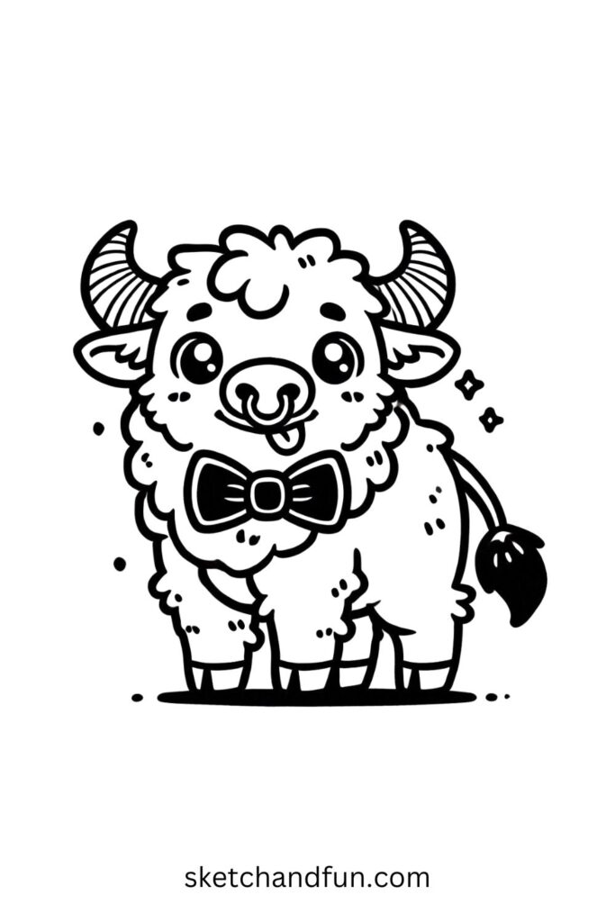 Cartoon Bison with a Bowtie 