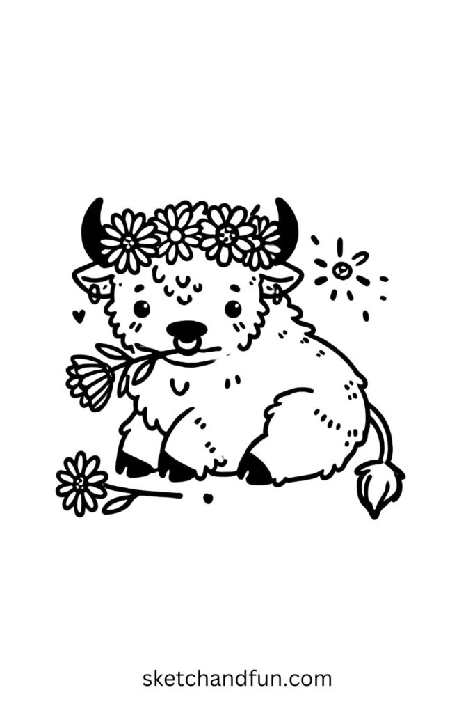 Bison with Flowers 