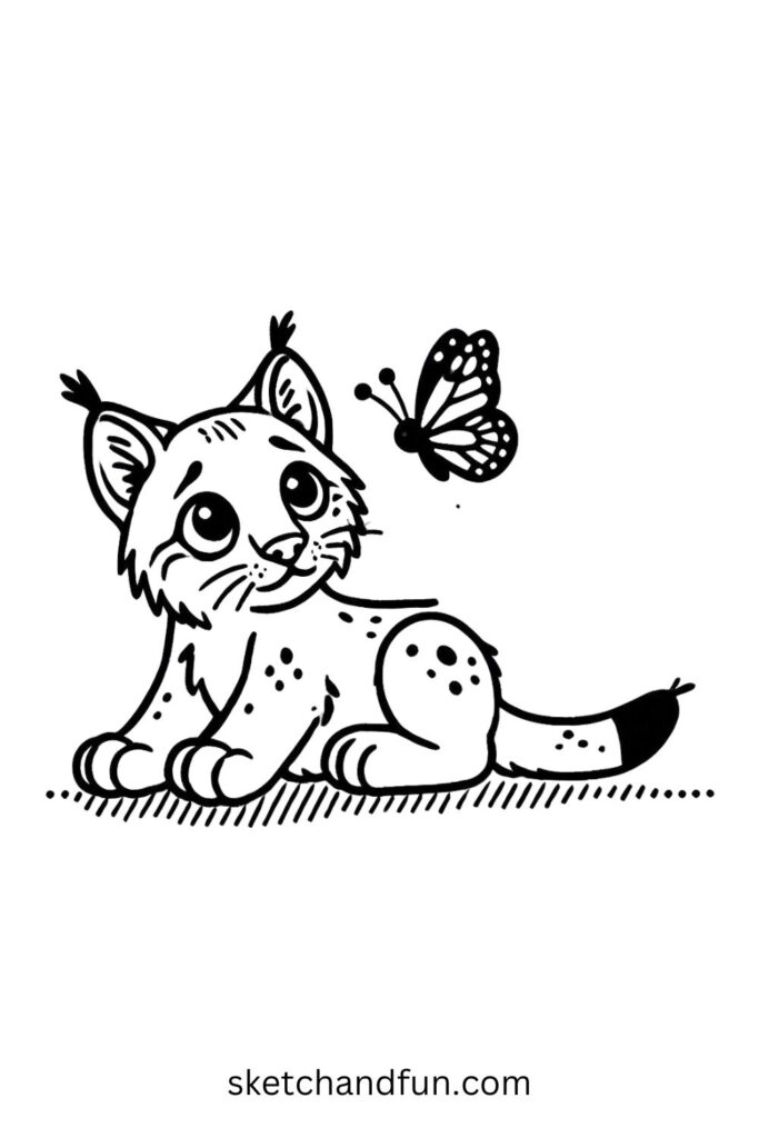 Lynx and a Butterfly in the Forest 