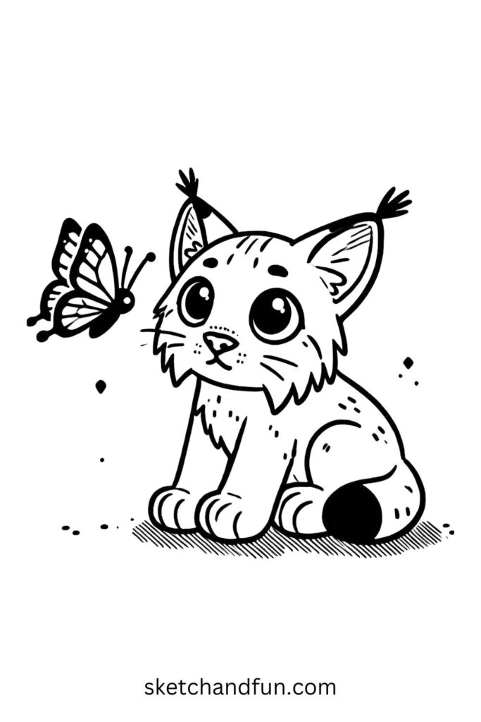 Lynx and a Butterfly in the Forest 