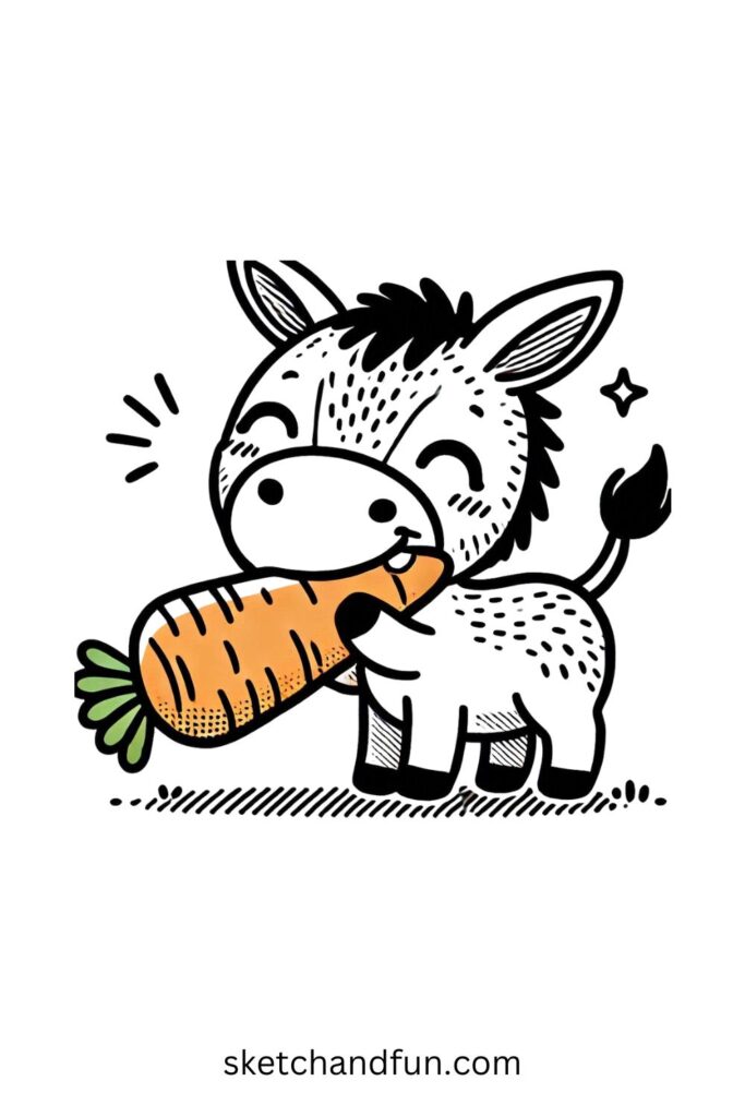 Hungry Donkey Munching a Carrot