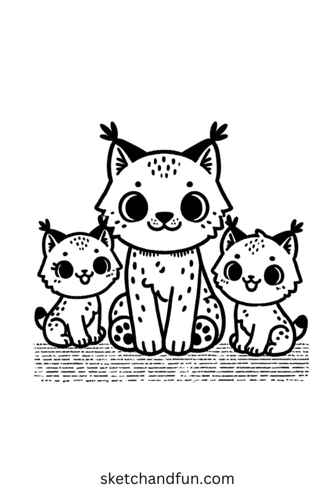 Lynx Family Fun with Two Cubs 