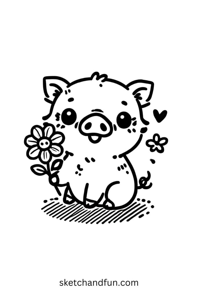 Baby Boar with a Flower 