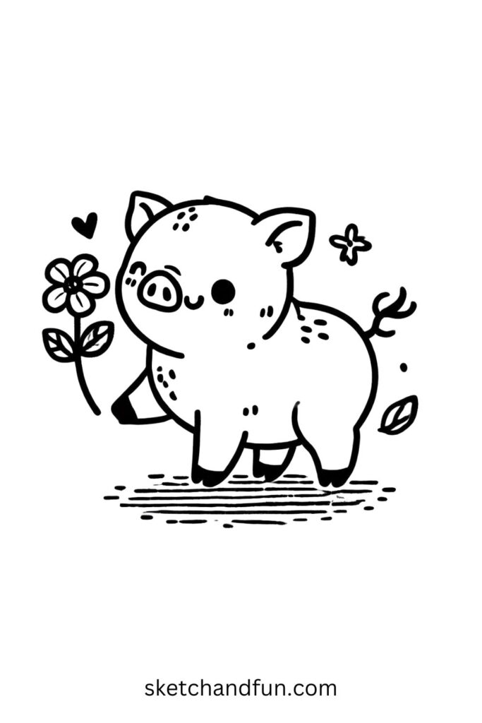 Baby Boar with a Flower 