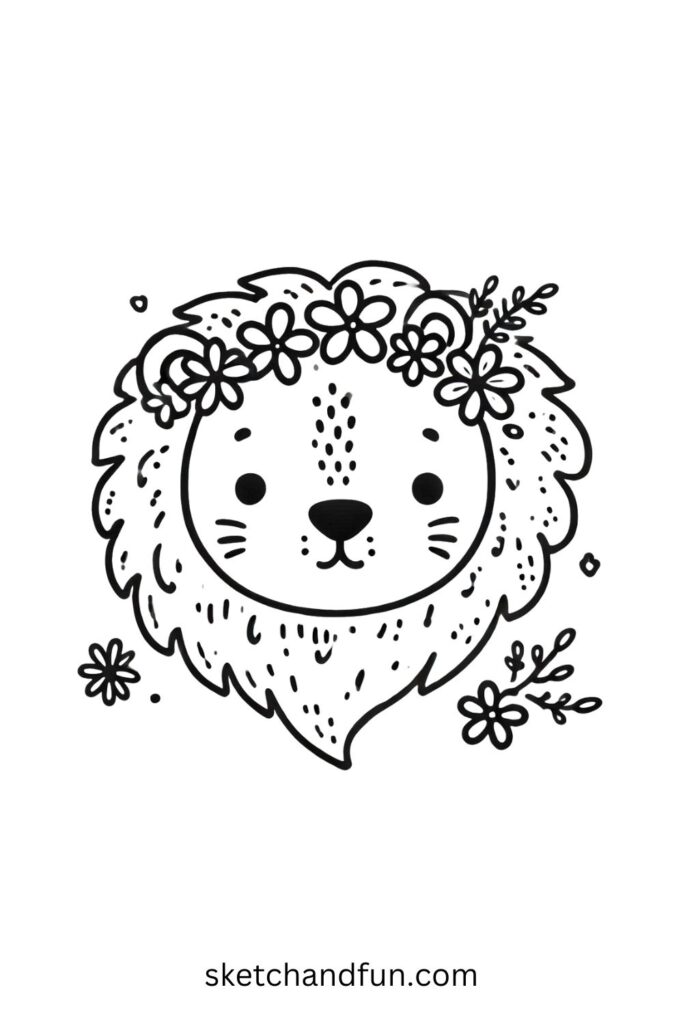 Lion with Flowers 