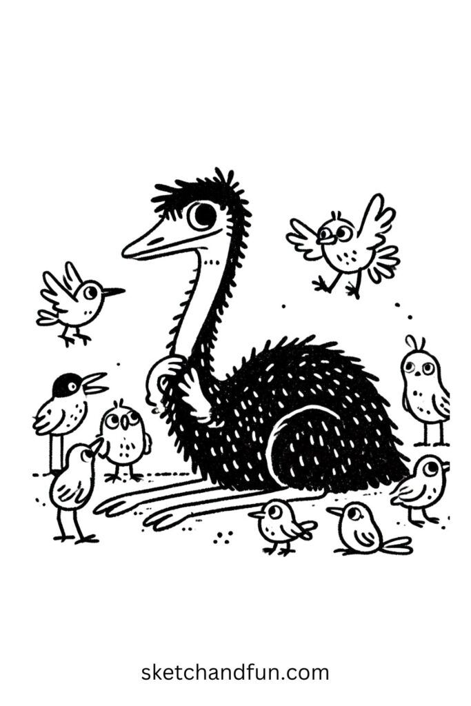 Emu with Tiny Friends