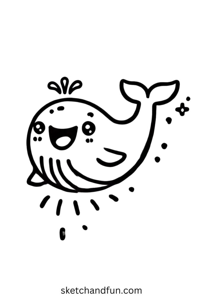 Cute Whale Drawing, Happy Whale with a Big Smile
