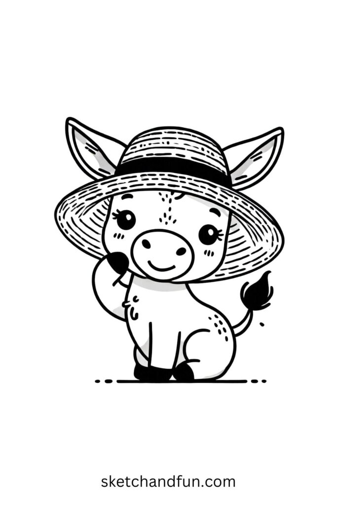 Farmer’s Donkey with a Straw Hat 