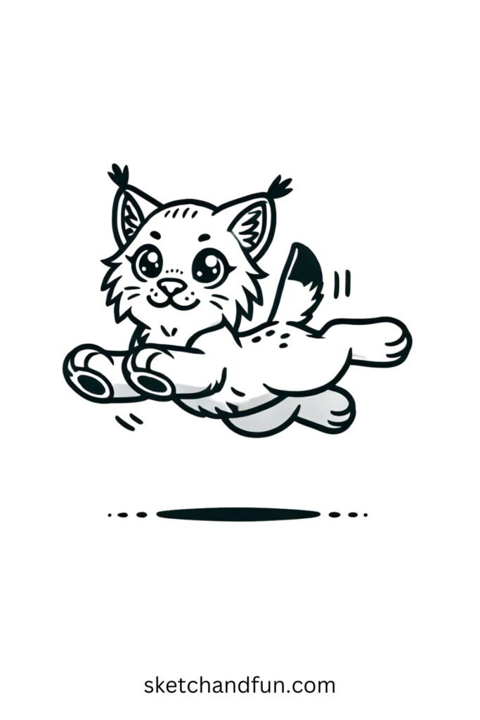Jumping Lynx in Mid-Air 