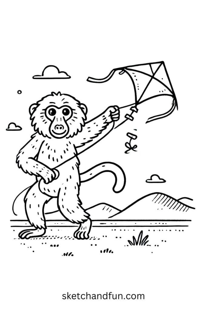 Baboon with a Kite 