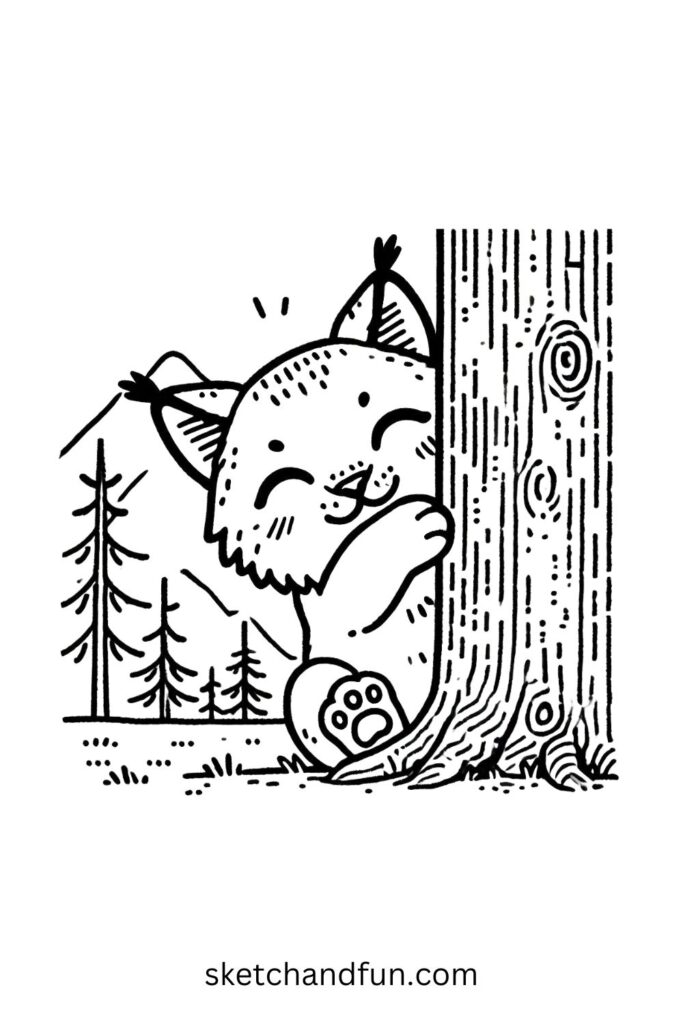 Peek-a-Boo Lynx Behind a Tree 