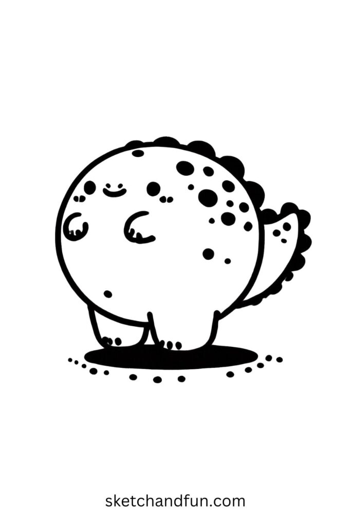 Easy Cute Dinosaur Drawing, Round Dinosaur 