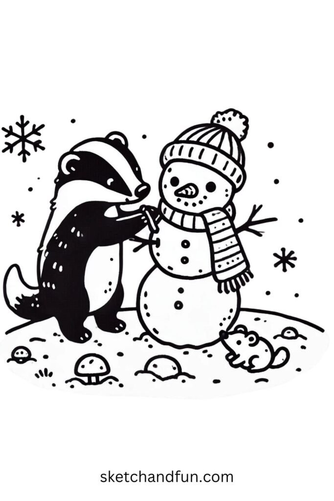 Badger Building a Snowman 